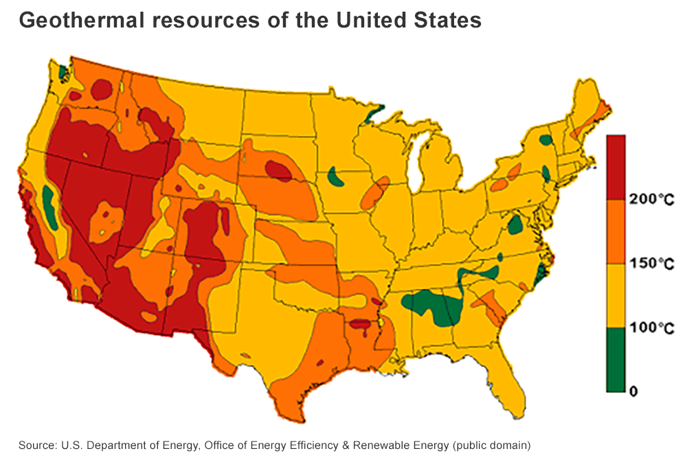 Heat map of geothermal resources in United States