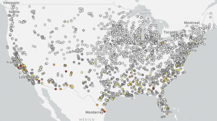 A map showing the power plant locations across the U.S.