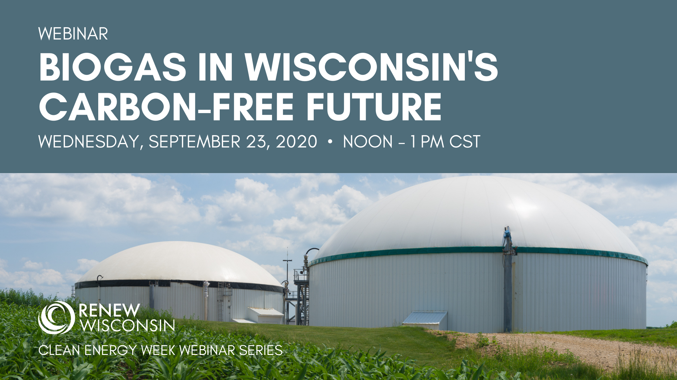 Banner image for biogas webinar showing a biogas facility.