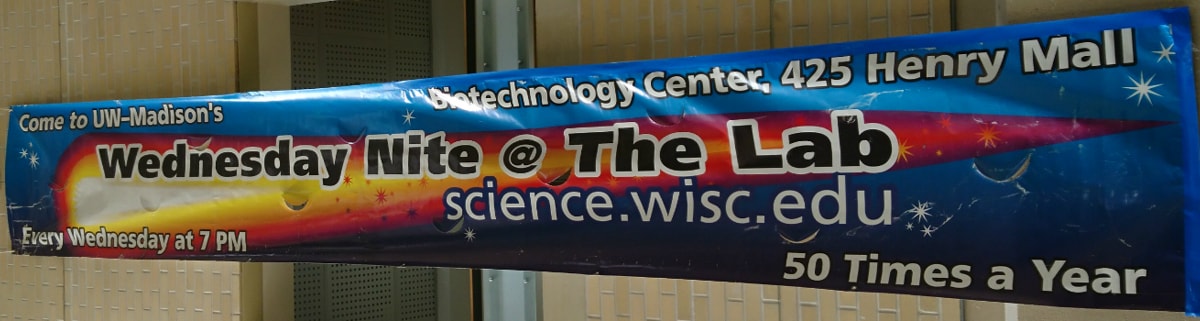 A banner celebrating Wednesday Night at the Lab 