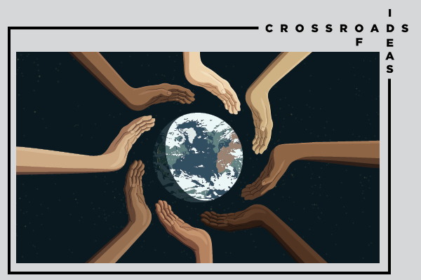 Illustration of many hands holding the world