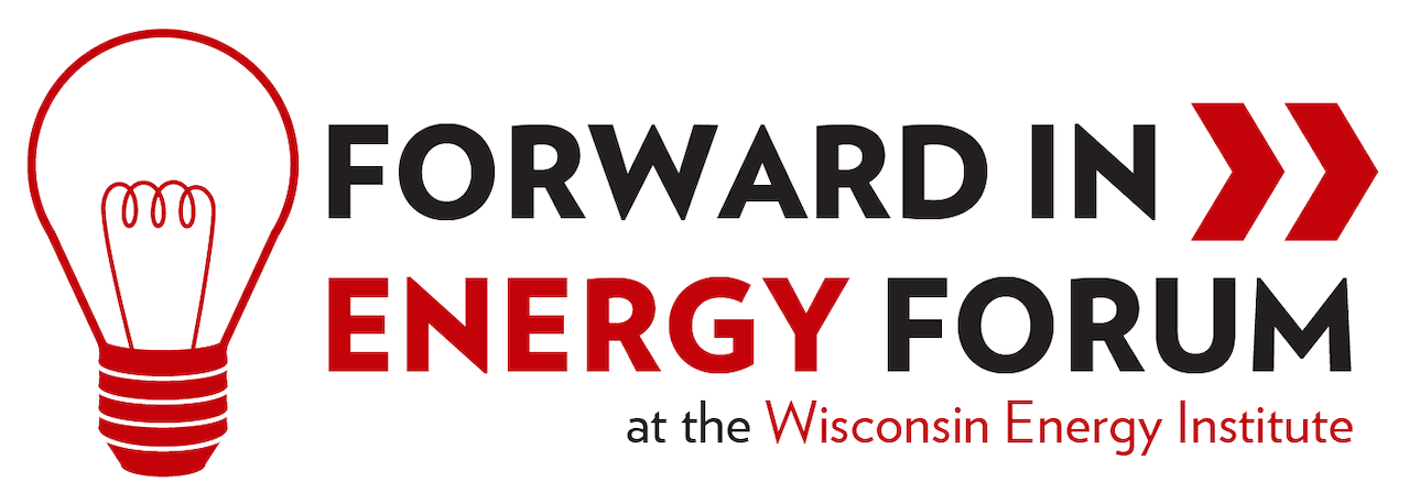Forward in energy forum logo: red lightbulb on the left with the words on the right and a double arrow