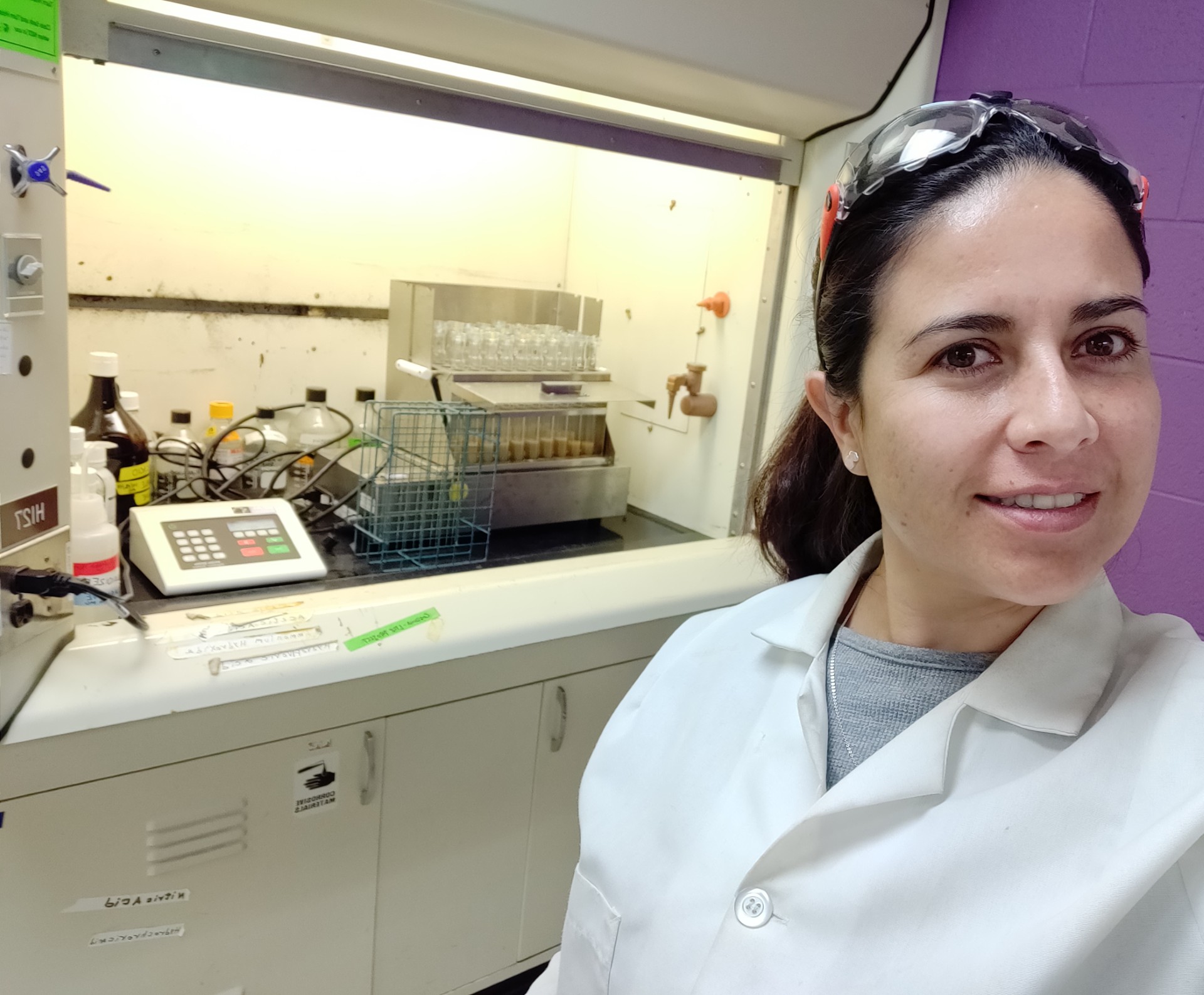 Photograph of Dr. Caro Cordova with research equipment