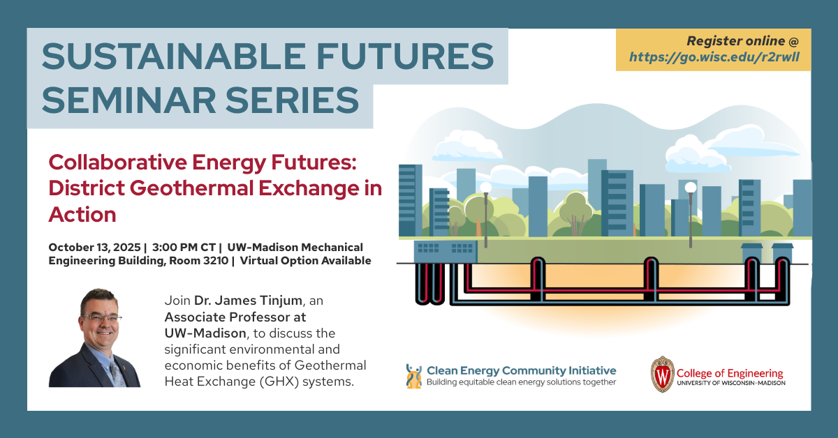 Description of the event with an image of Dr. James Tinjum iand an illustration of energy geotechnics