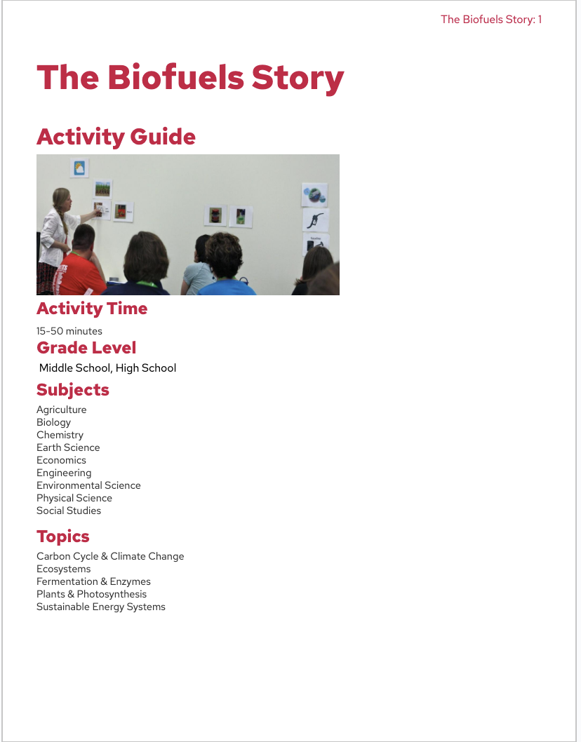 An image of the first page of the activity guide.
