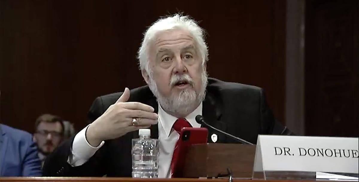 Tim Donohue sitting at a desk and speaking before the U.S. Senate Subcommittee on Science, Oceans, Fisheries, and Weather