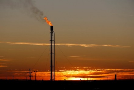 A natural gas flare lit in Loving County, Texas