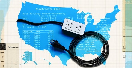 USA map with electrical plug. Photo credit: Claudine Hellmuth/E&E News(illustration);bowonpat /Freepik(outlet and plug);Calsidyrose/Flickr(grid paper)