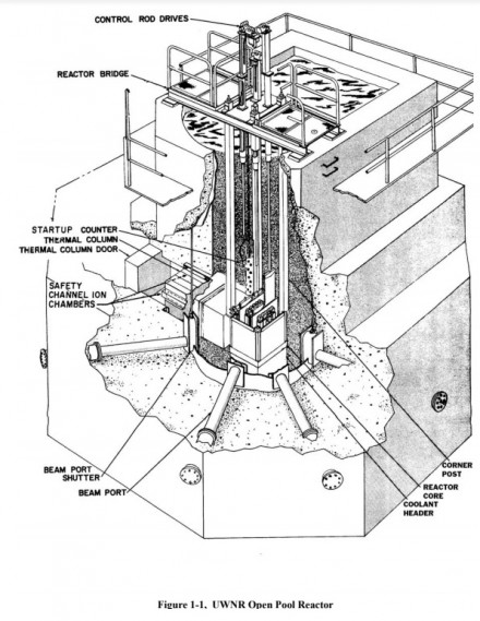 black and white drawing of research reactor