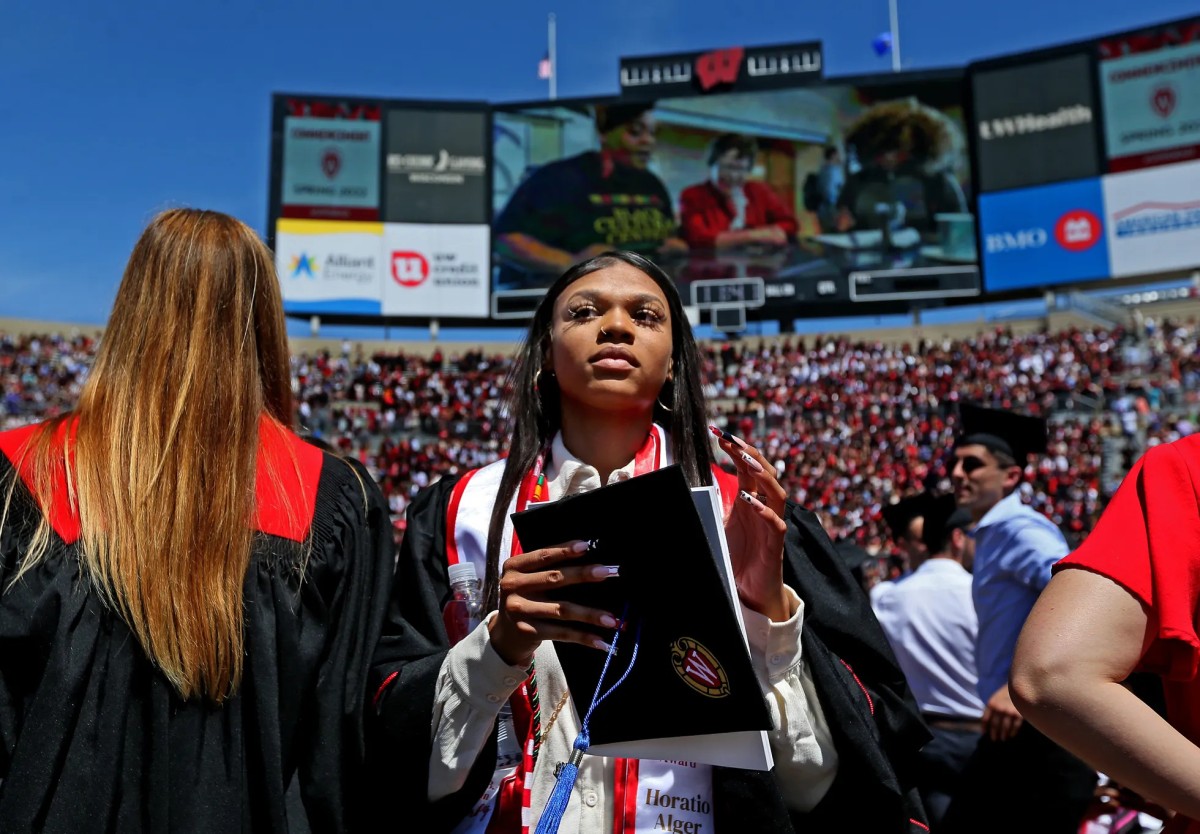 Nalah McWhorter at Camp Randall Stadium for her graduation at UW-Madison on May 14.