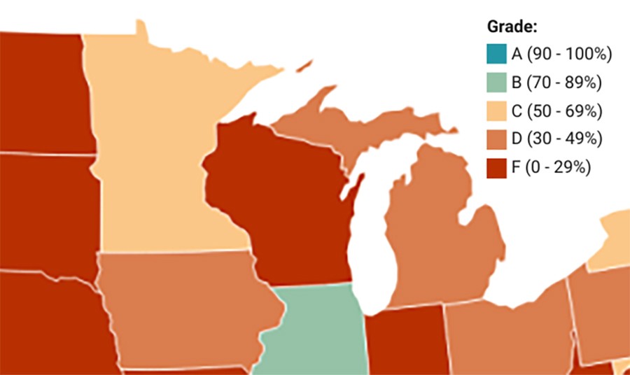 Color coded map of the U.S. upper midwest