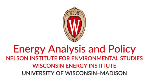 UW Madison crest logo above red text reading "Energy Analysis and Policy"