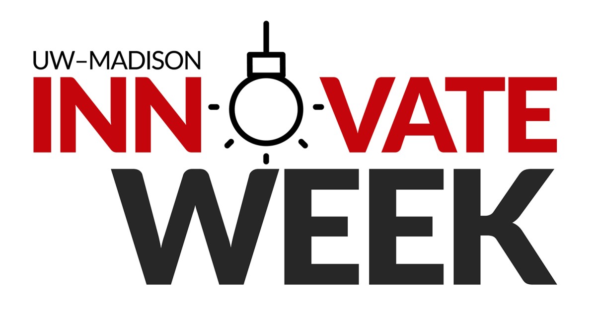 Logo for UW Madison Innovate week. The "O" in "innovate" is pictured as a lightbulb.