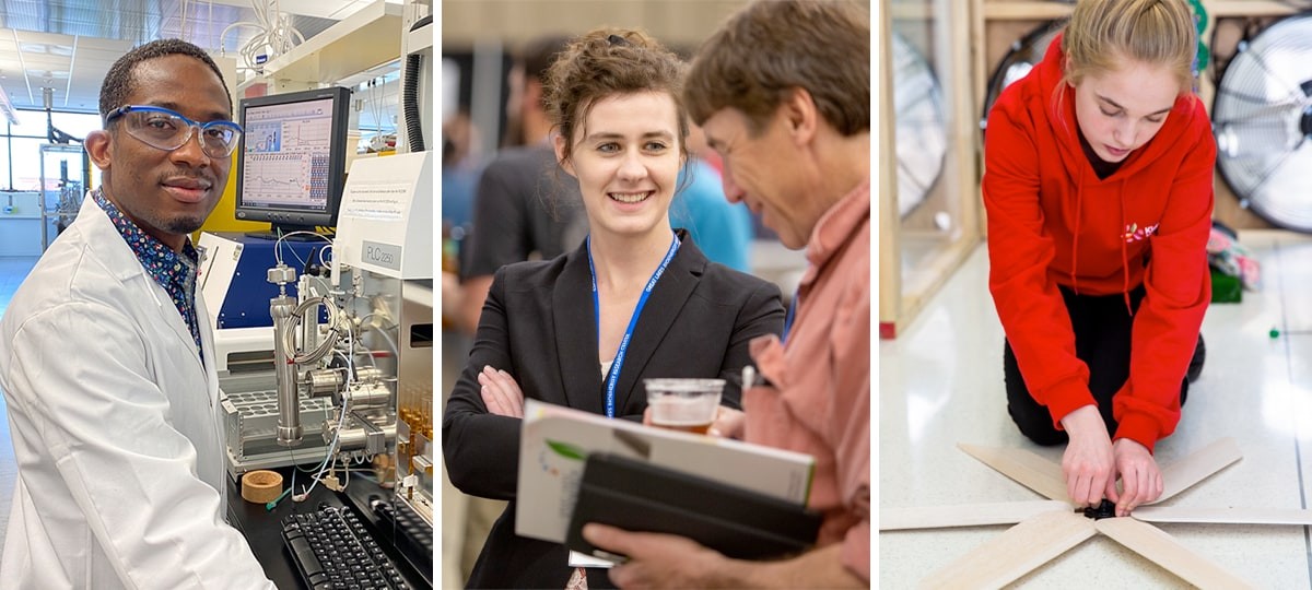 A collage of images featuring researchers from the Wisconsin Energy Institute