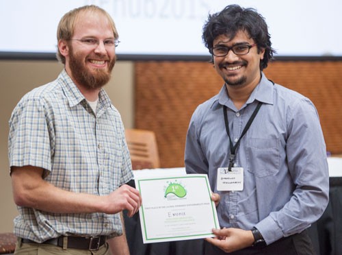 Emonix, represented by Bharadwaj Krishnamurthy, won first place in both the Dvorak Energy Innovation Prize and the Global Stewards Sustainability Prize at the November WESC.