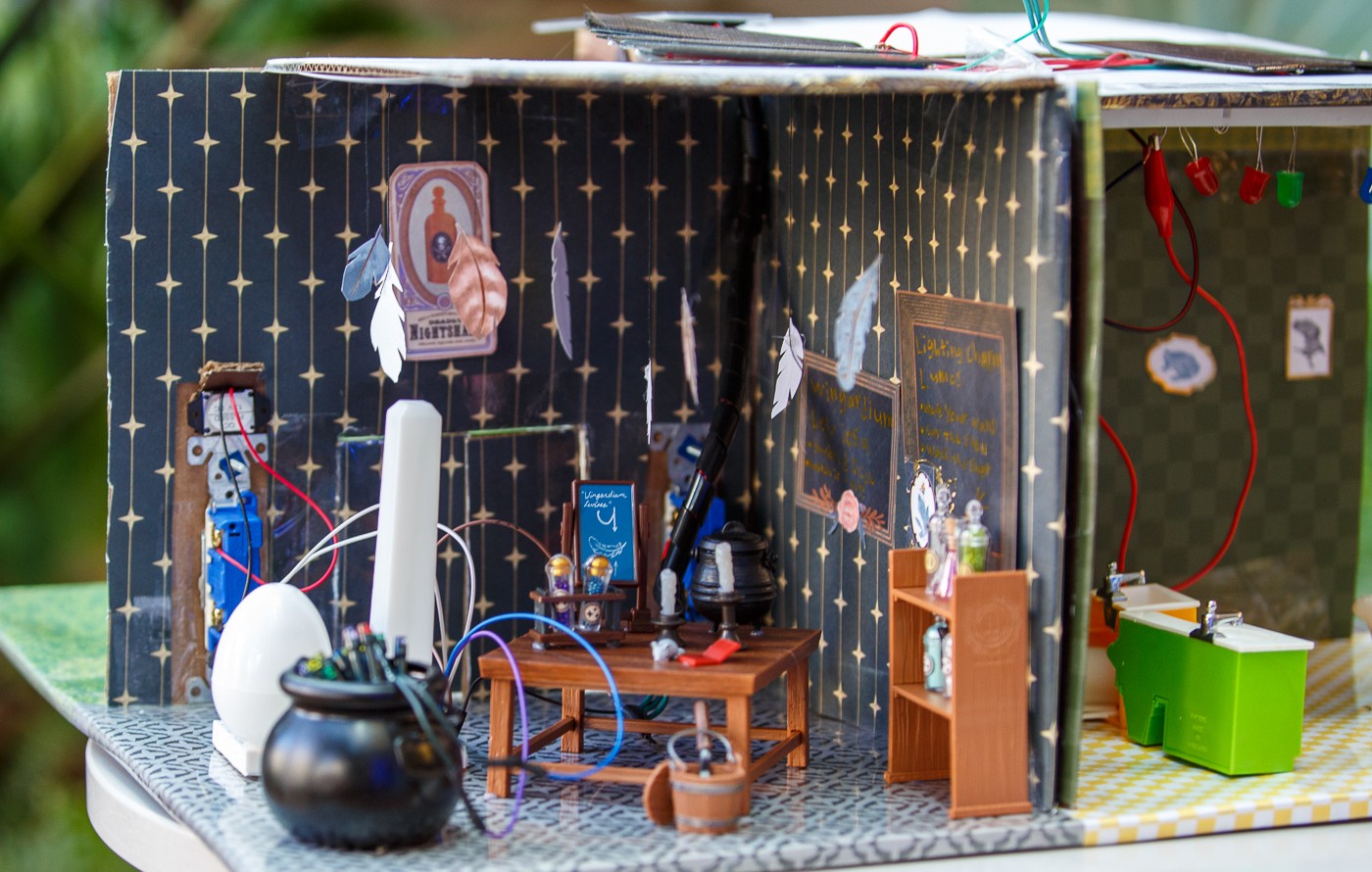 A detail of Mariel and Nolan Foley's solar-powered Hogwarts