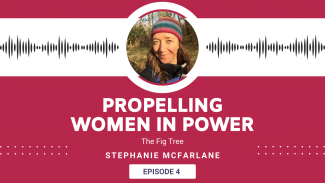 Propelling Women In Power banner with Stephanie McFarlane in center
