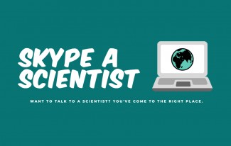 The logo for the Skype a Scientist program, and their motto, "Want to talk to a scientist? You've come to the right place."