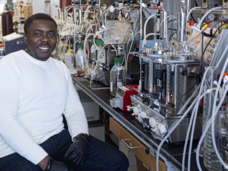 Blaise Manga Enuh, postdoc in the Noguera Lab at UW–Madison, studies microbes to convert biomass to beneficial compounds such ethanol and others that are important in biomanufacturing.
