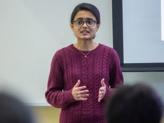 Researcher giving lecture