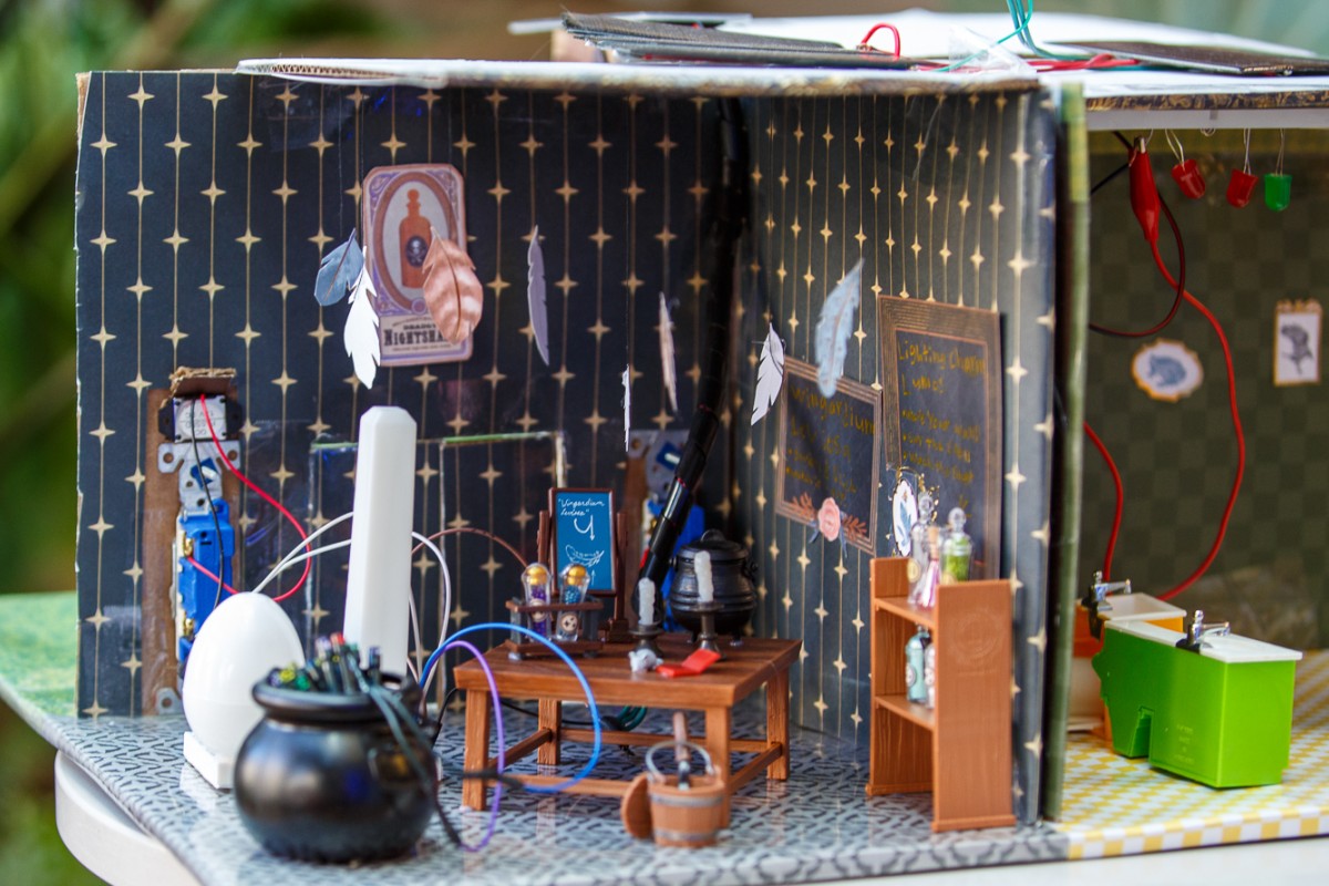 A detail of Mariel and Nolan Foley's solar-powered Hogwarts