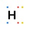 Letter H with blue, red, and yellow squares above and below